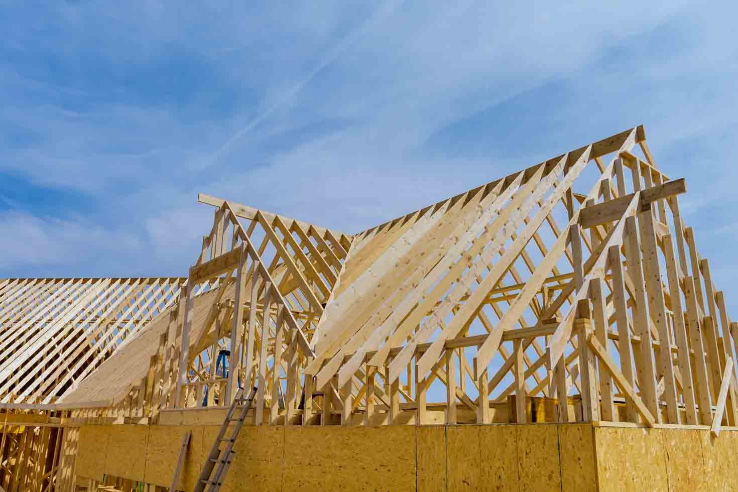 Roof Trusses On Blue Sky Background