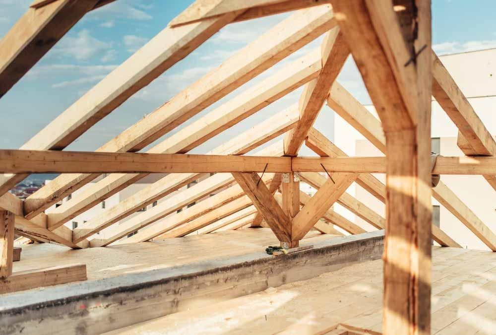 Wooden Roof Trusses At Construction Site