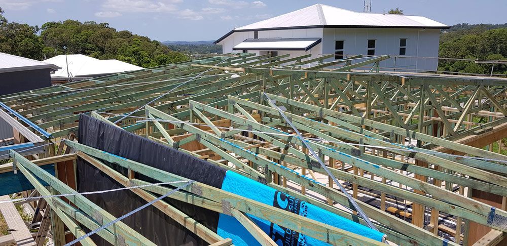 Top View of The Installed Timber Trusses on A Residential Home