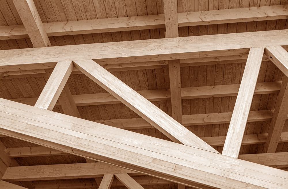 wooden roof trusses supporting roof
