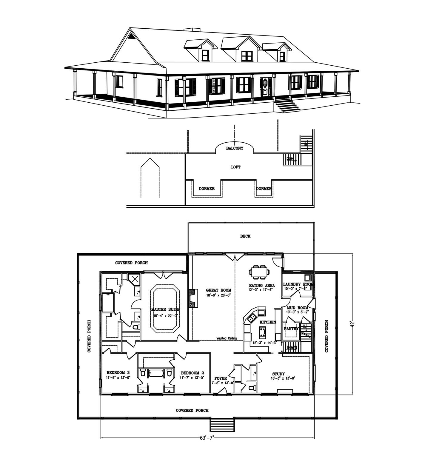 a black and white drawing of a house with a porch