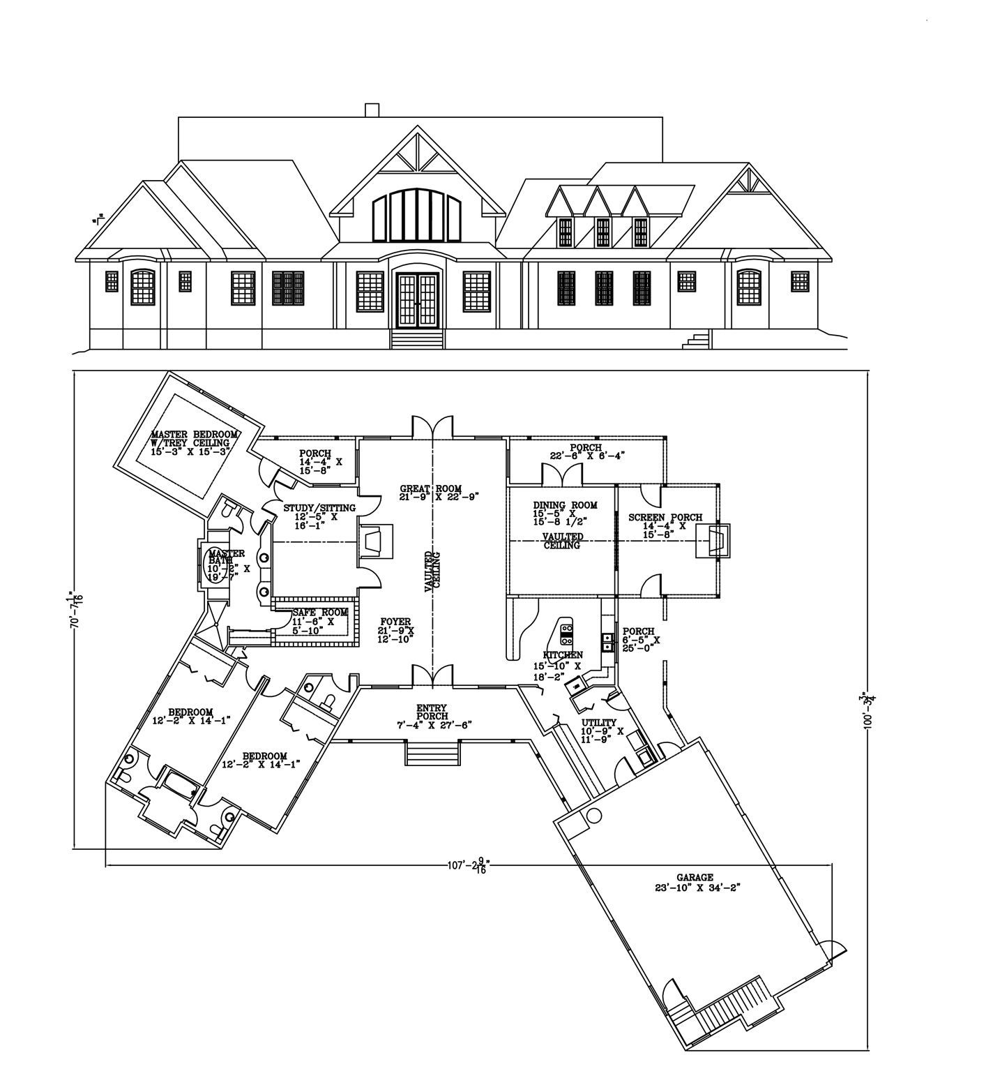 a black and white drawing of a house and its floor plan