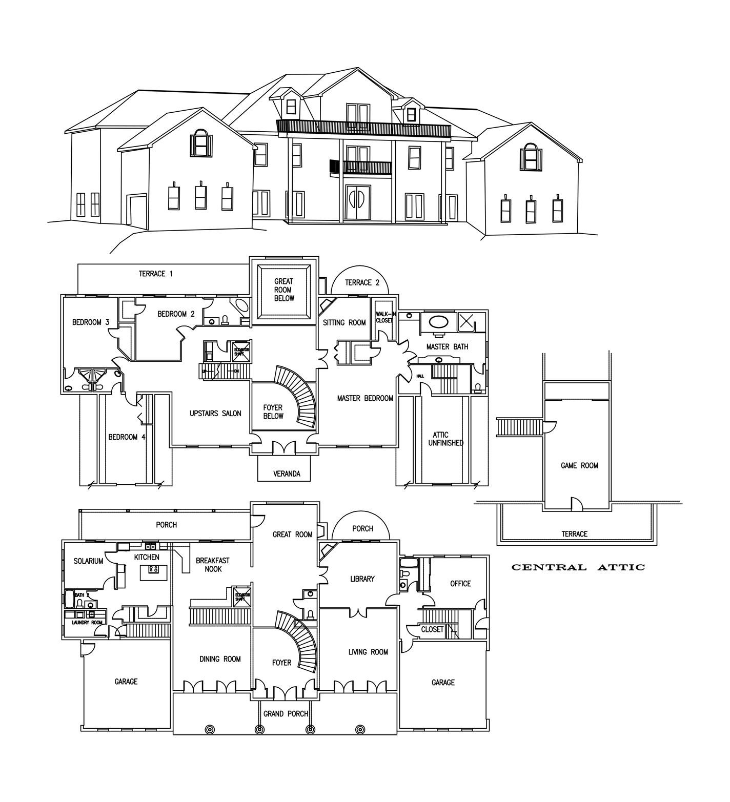 a black and white floor plan of a large house