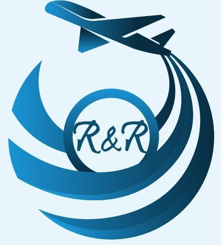 Blue logo with airplane soaring above a circle with