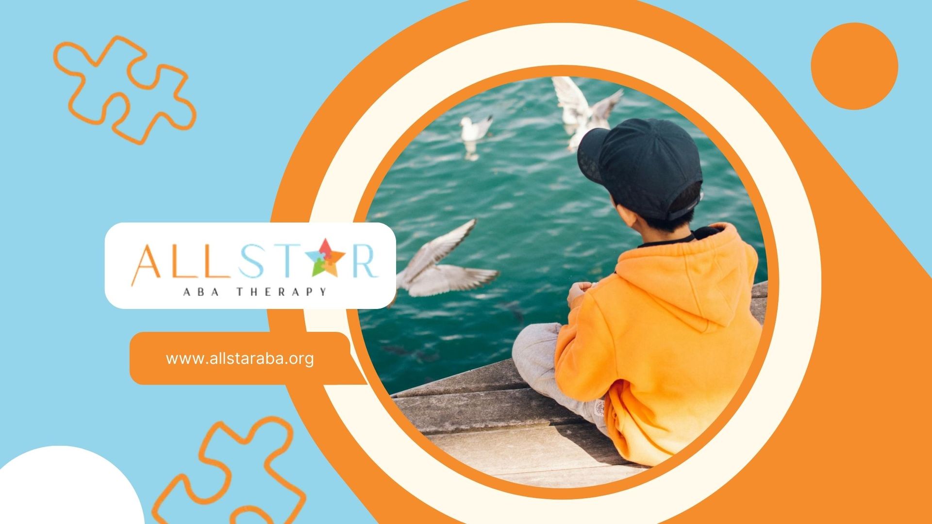 A boy with autism disorder in an orange hoodie watching birds alone by the water in Maryland.