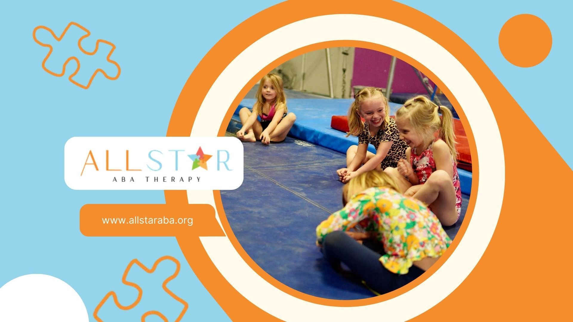 Smiling children with autism sitting on a gymnastics mat, enjoying a fun activity in Maryland.