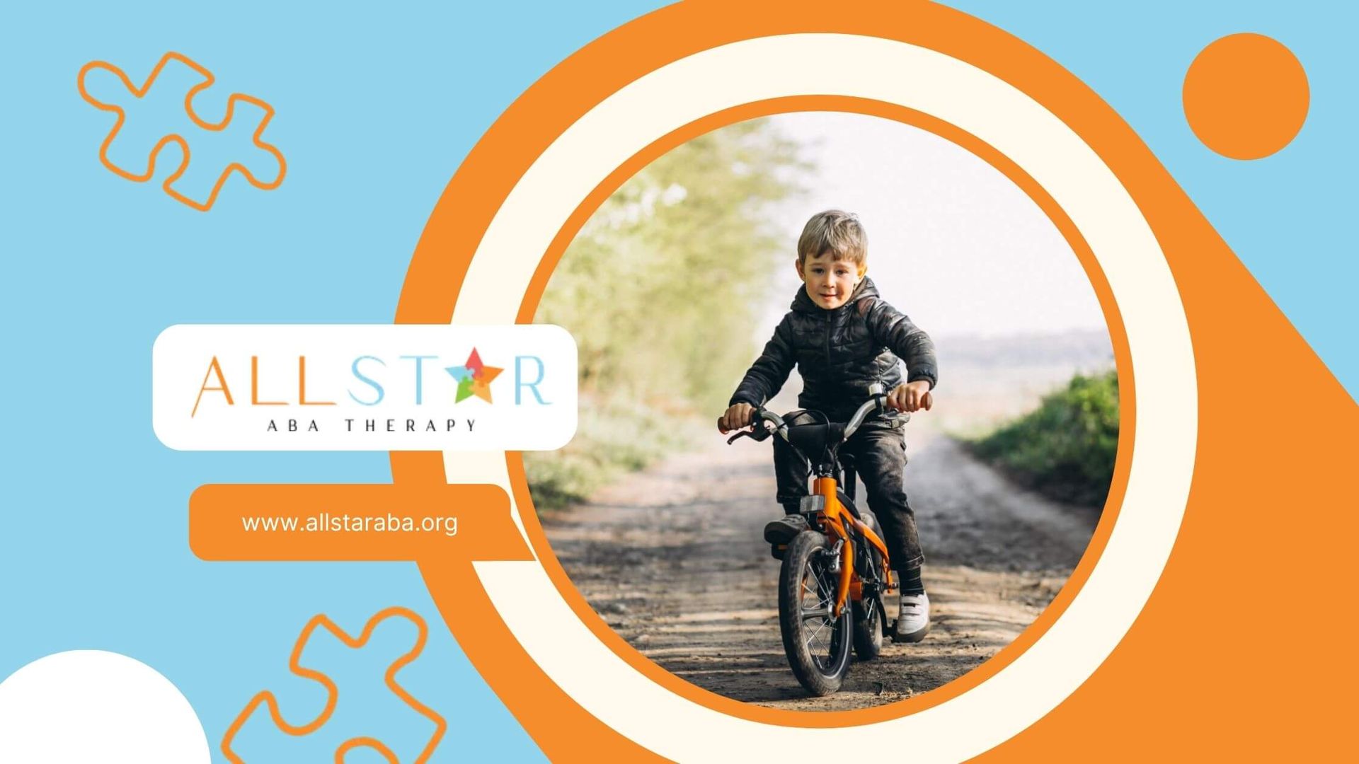 Autistic boy is riding a bike down a country road after ABA therapy session.