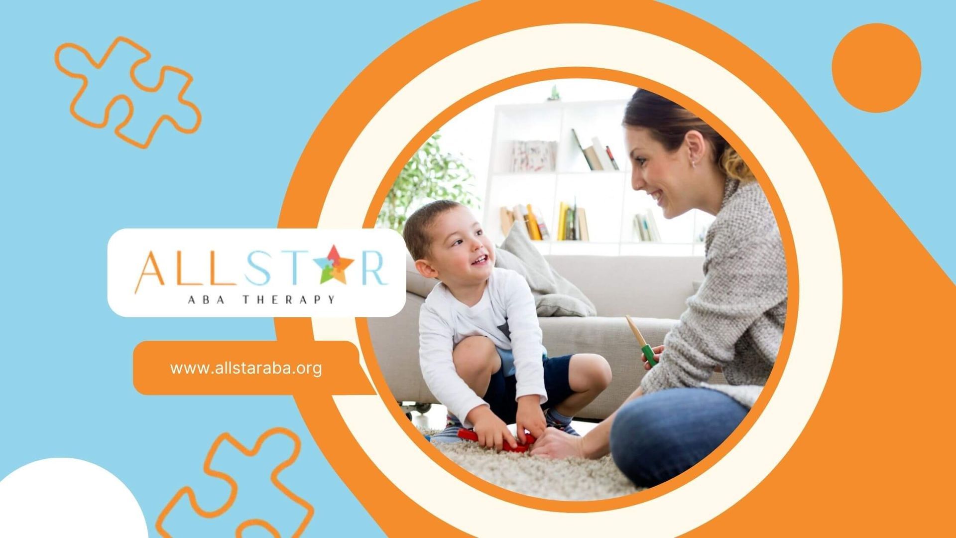 ABA therapist is sitting on the floor playing with autistic child.