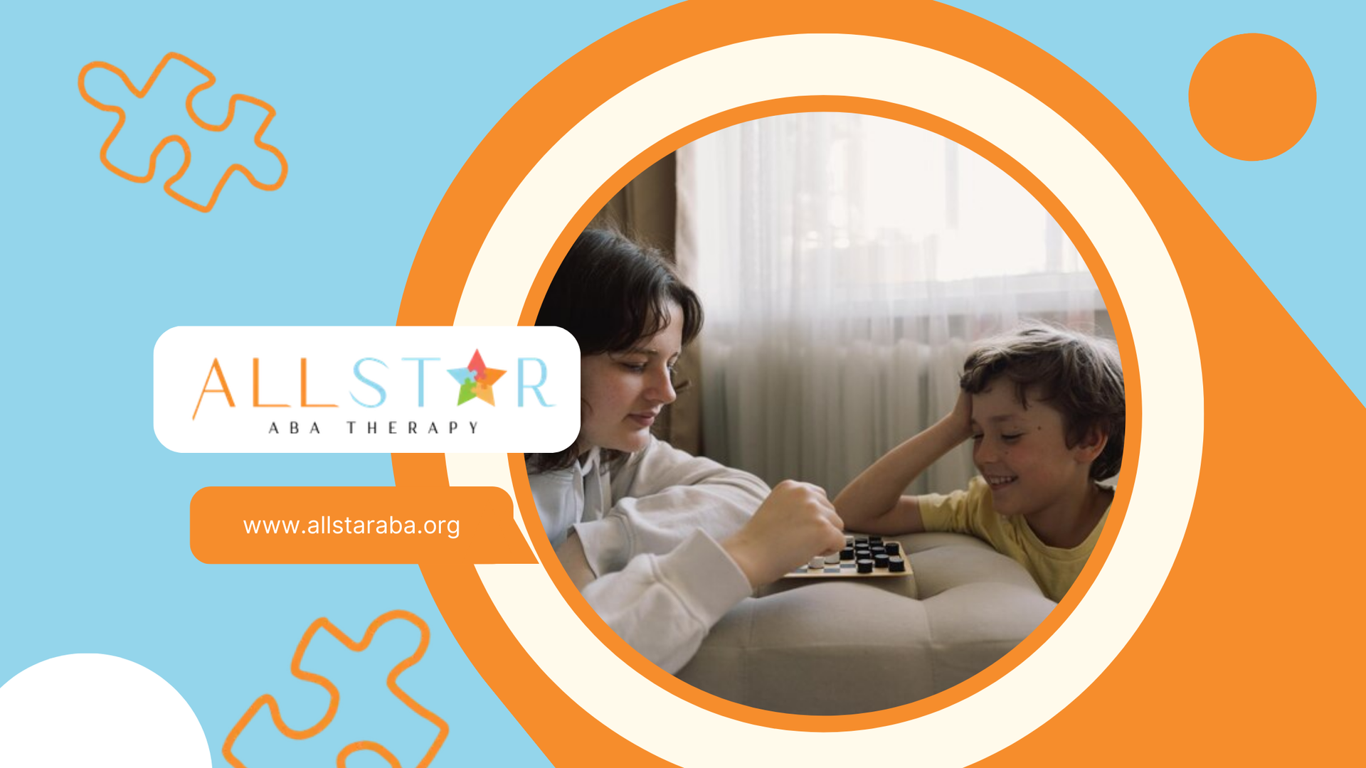 An RBT and a little boy are playing a game on a couch during their ABA therapy session.