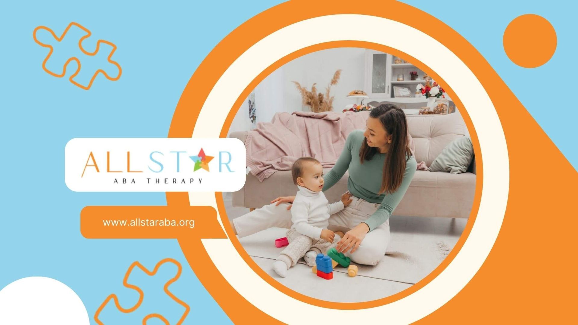 ABA therapist playing with autistic toddler building blocks on the floor in ABA therapy.