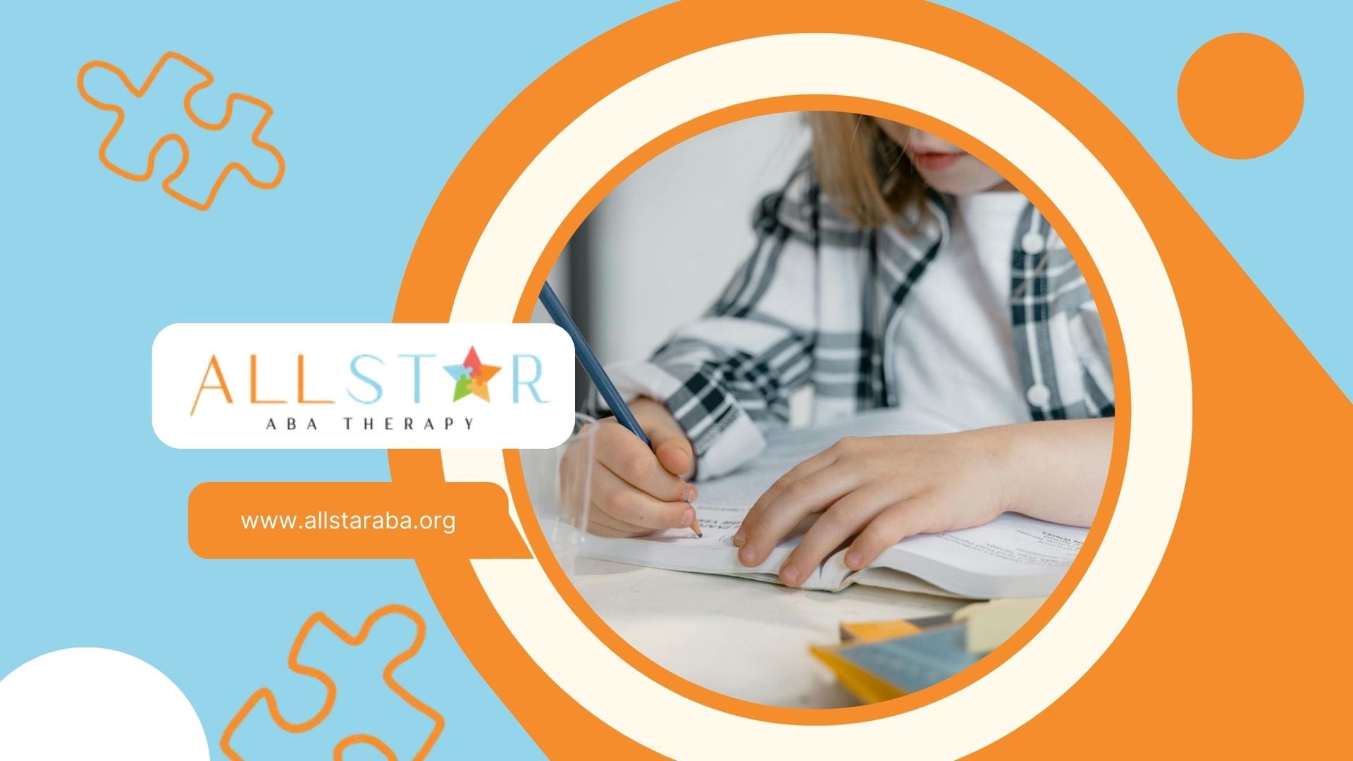 Autistic child writing in a notebook with beaker and glass nearby during in-home ABA therapy in MD.