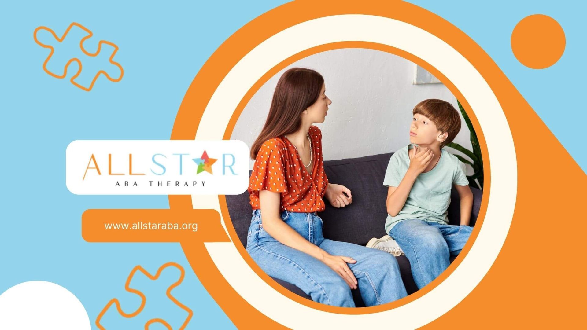 BCBA speaking with autistic child on couch in ABA therapy.