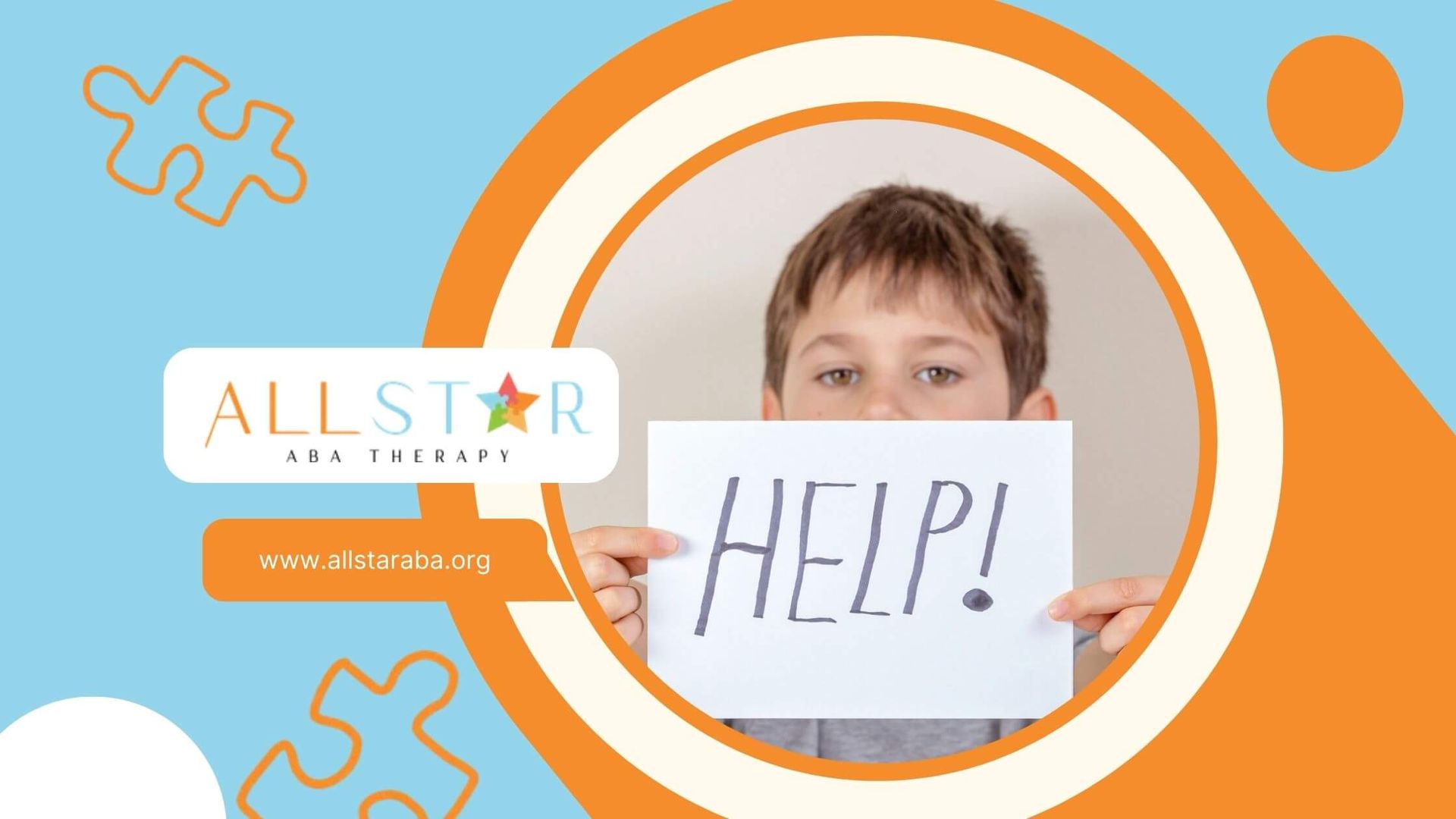 Boy with autism holding a “HELP!” sign.