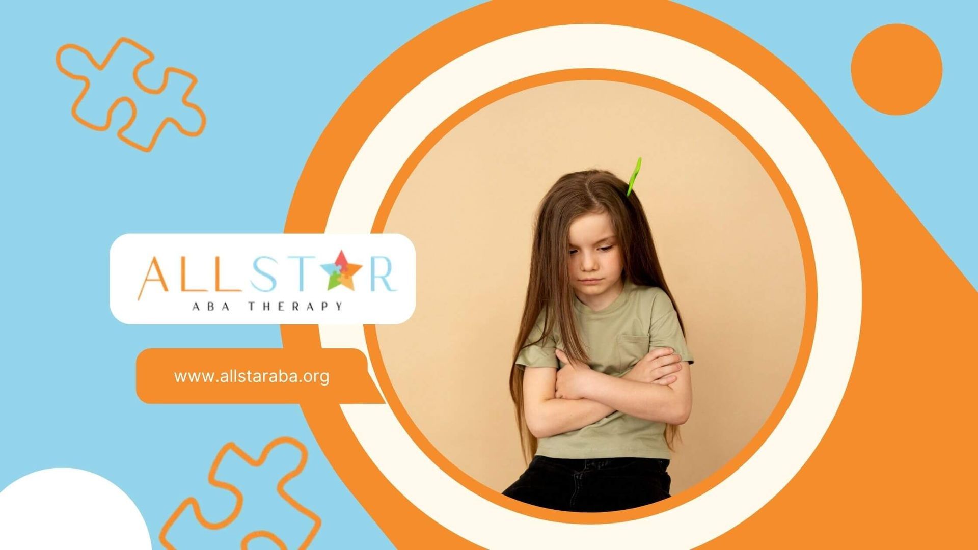 Autistic girl with long hair is standing with her arms crossed.