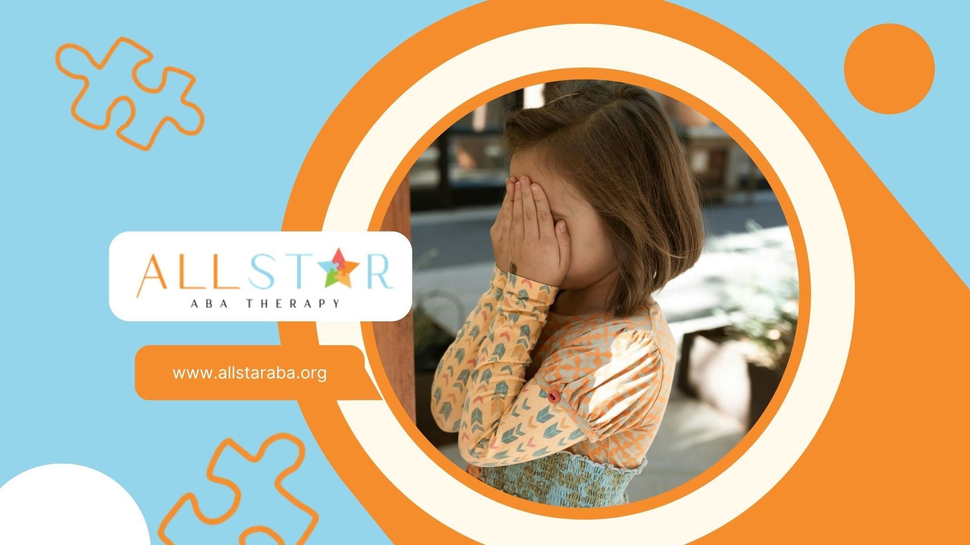Young autistic girl covering her face with hands while standing outside during ABA therapy in MD.