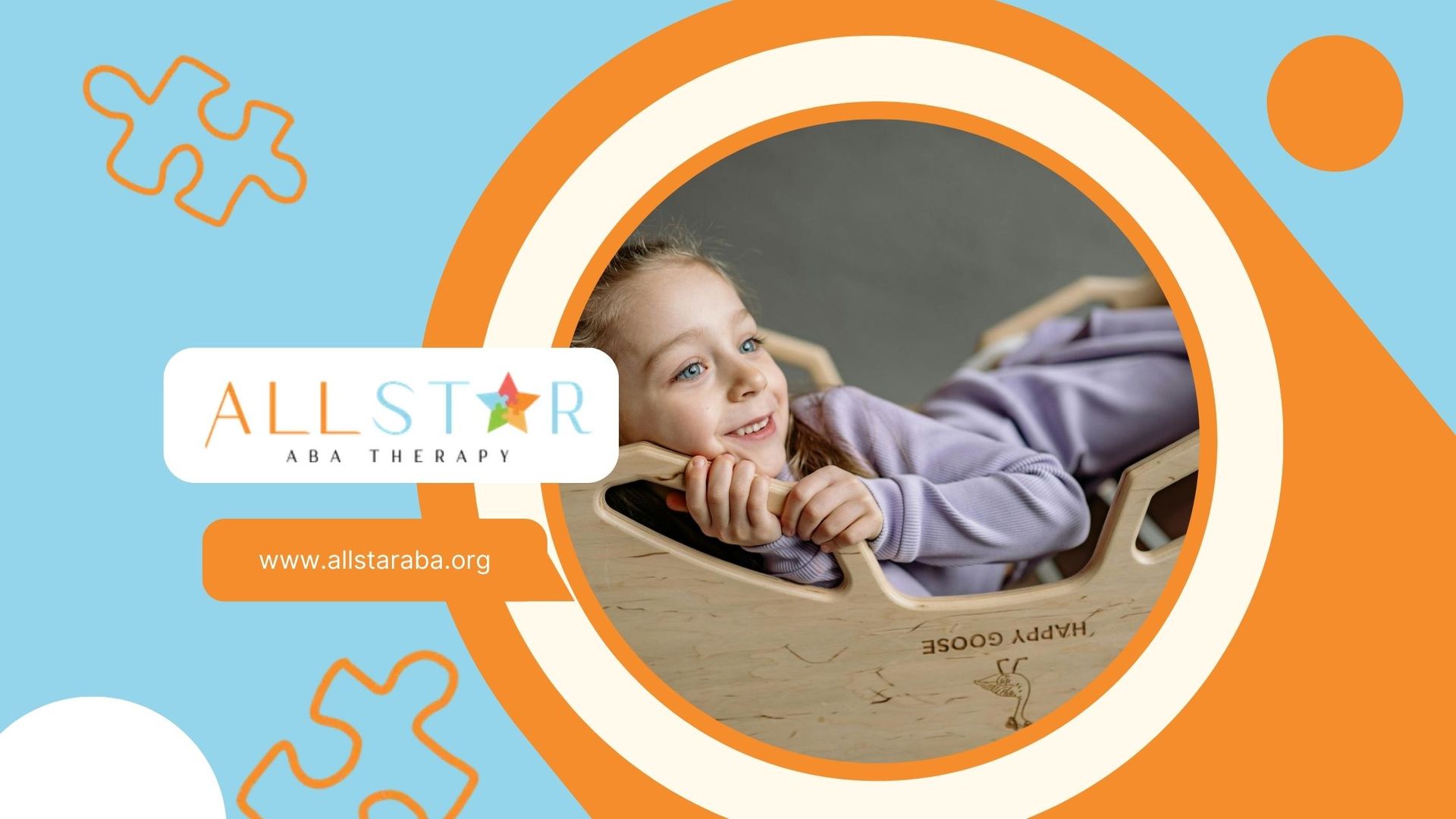 An autistic girl smiling while lying inside a wooden play rocker during in-home ABA therapy in MD.