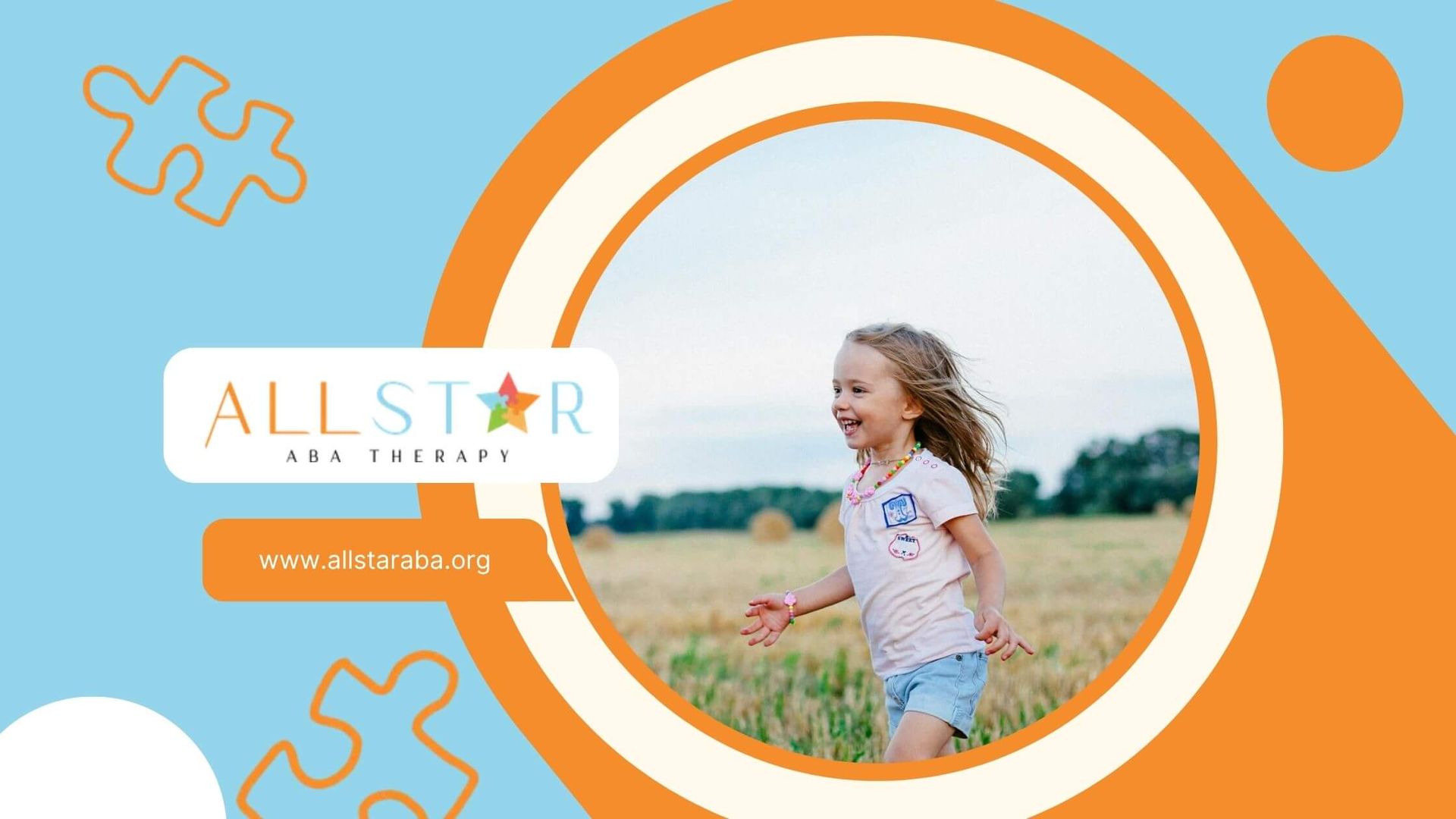 Smiling autistic young girl running through an open field on a sunny day after her ABA therapy.