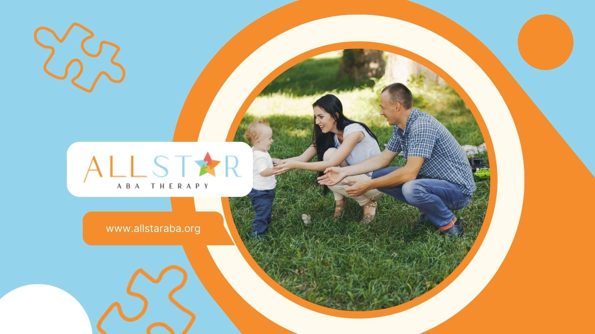 Parents helping toddler with autism walk on grass.