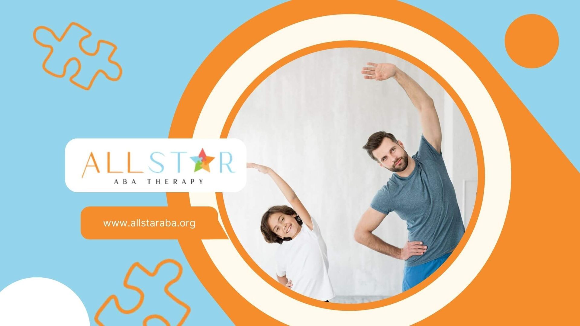 Male BCBA and autistic child stretching during ABA therapy.