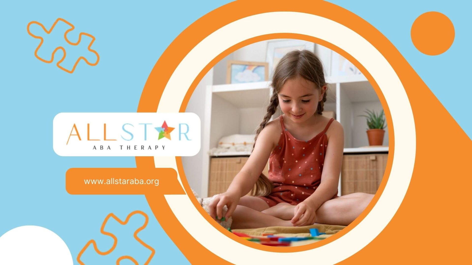 A girl with autism sitting on the floor playing with colorful blocks.