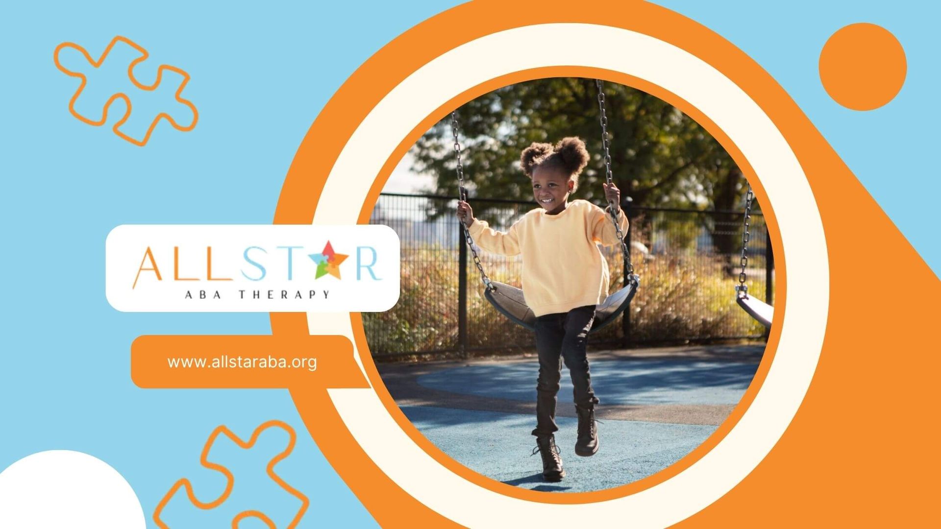 Young girl with autism swinging happily in a playground on a sunny day.