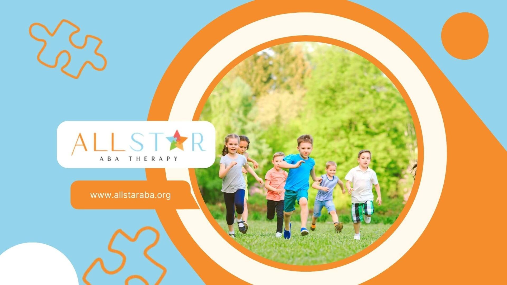 A group of children with autism are running in a park holding hands.