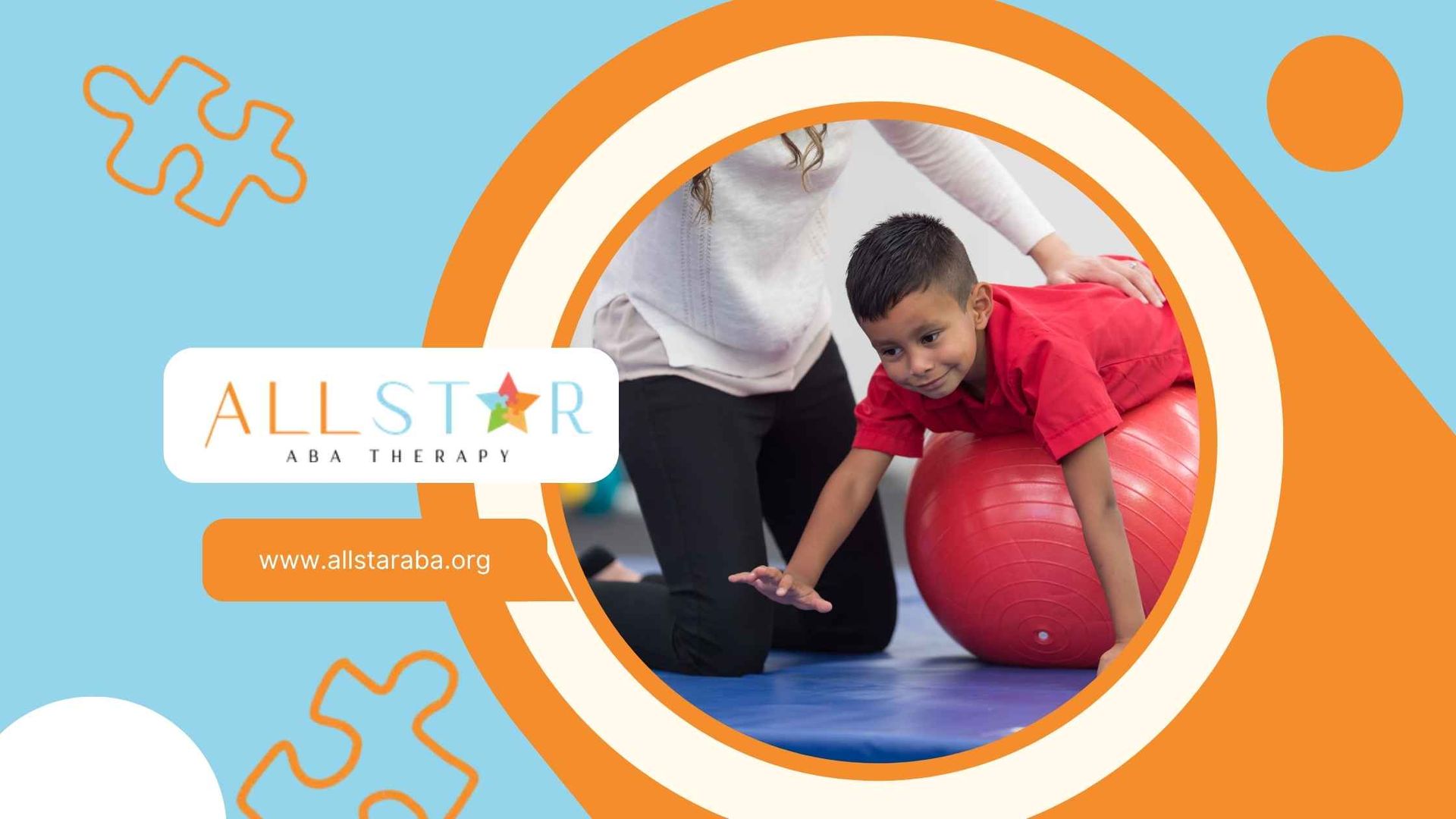 A woman is helping a young boy crawl on a red ball.