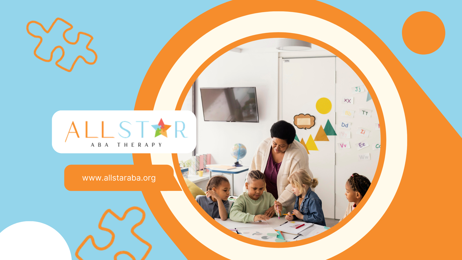 A group of children are sitting around a table with an all star logo in the corner