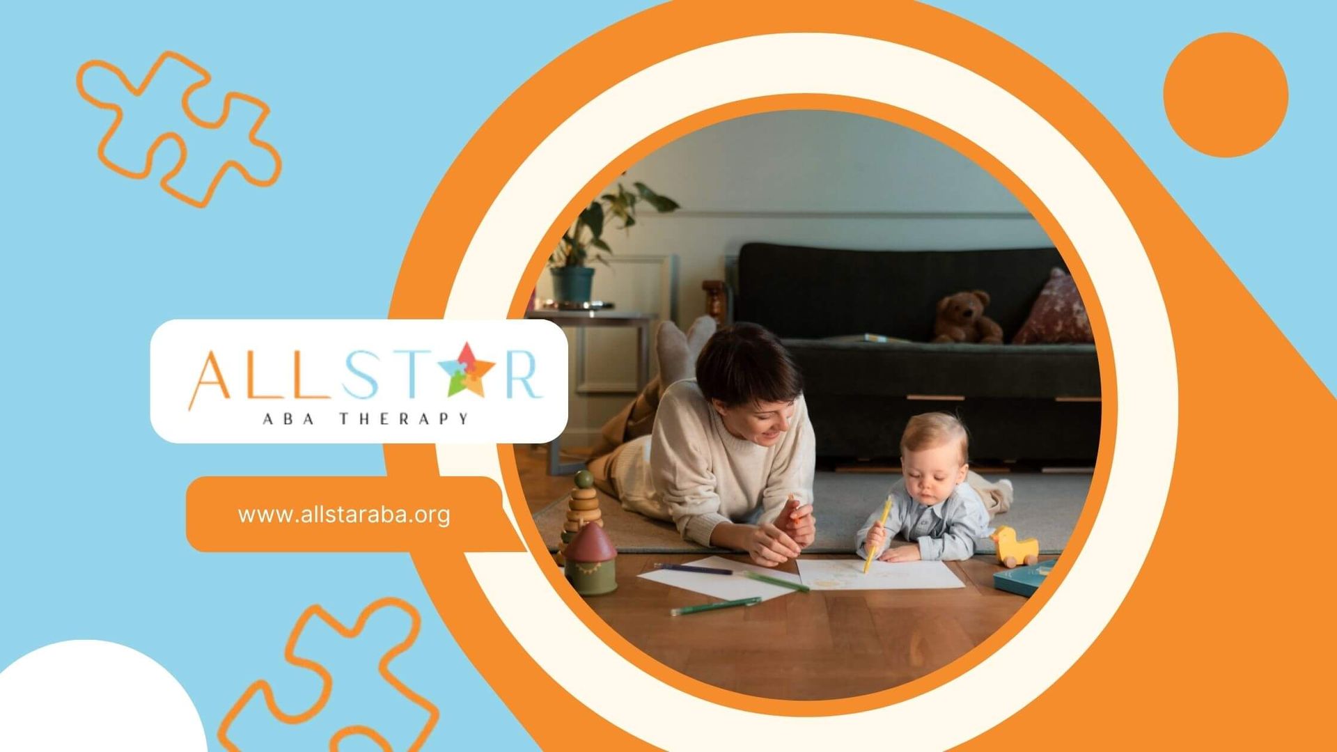 BCBA and toddler with autism drawing on floor.