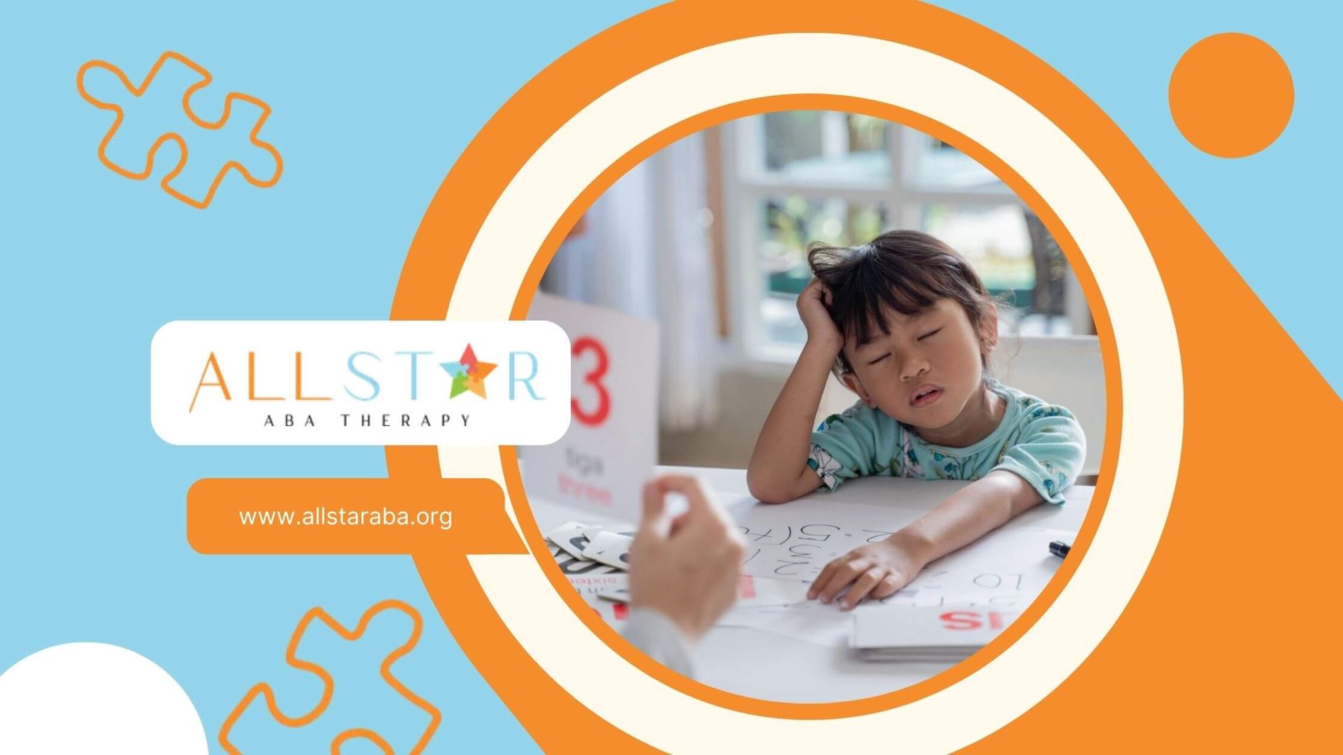Child sitting at a table looking tired during ABA therapy.