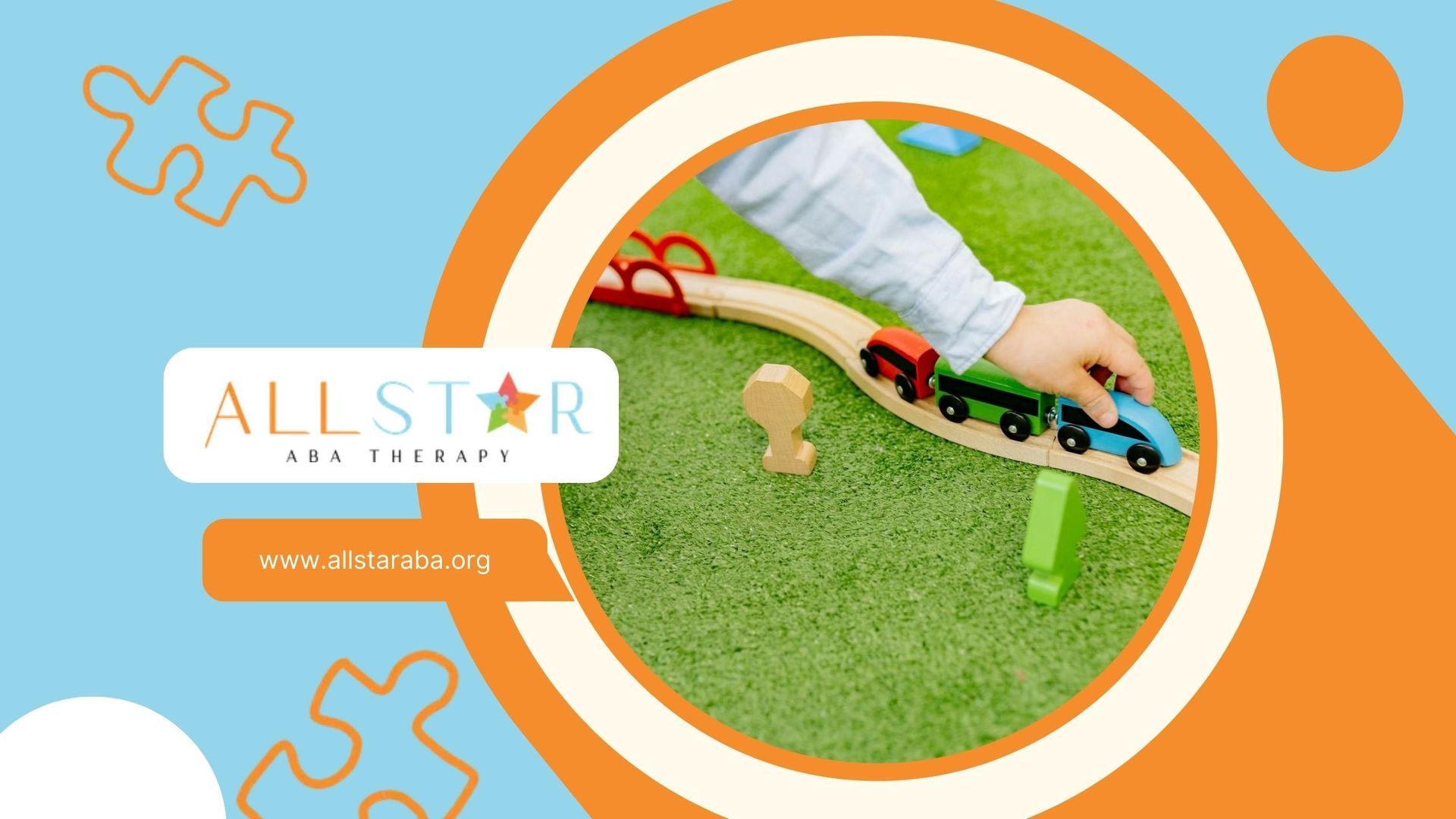 Autistic child pushing a toy train on a track over carpet during center-based ABA therapy in MD.