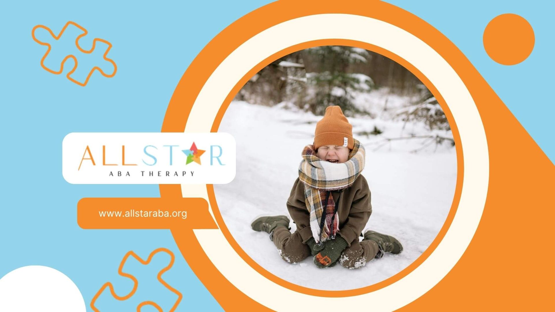 Crying autistic child sitting in the snow wearing a beanie, scarf, and winter clothes in Maryland.