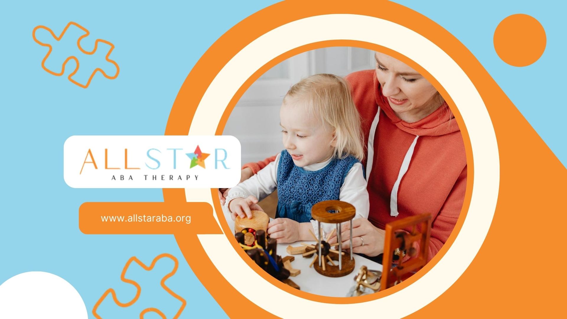 An autistic girl playing with puzzles while an RBT guides her during ABA therapy in Maryland.