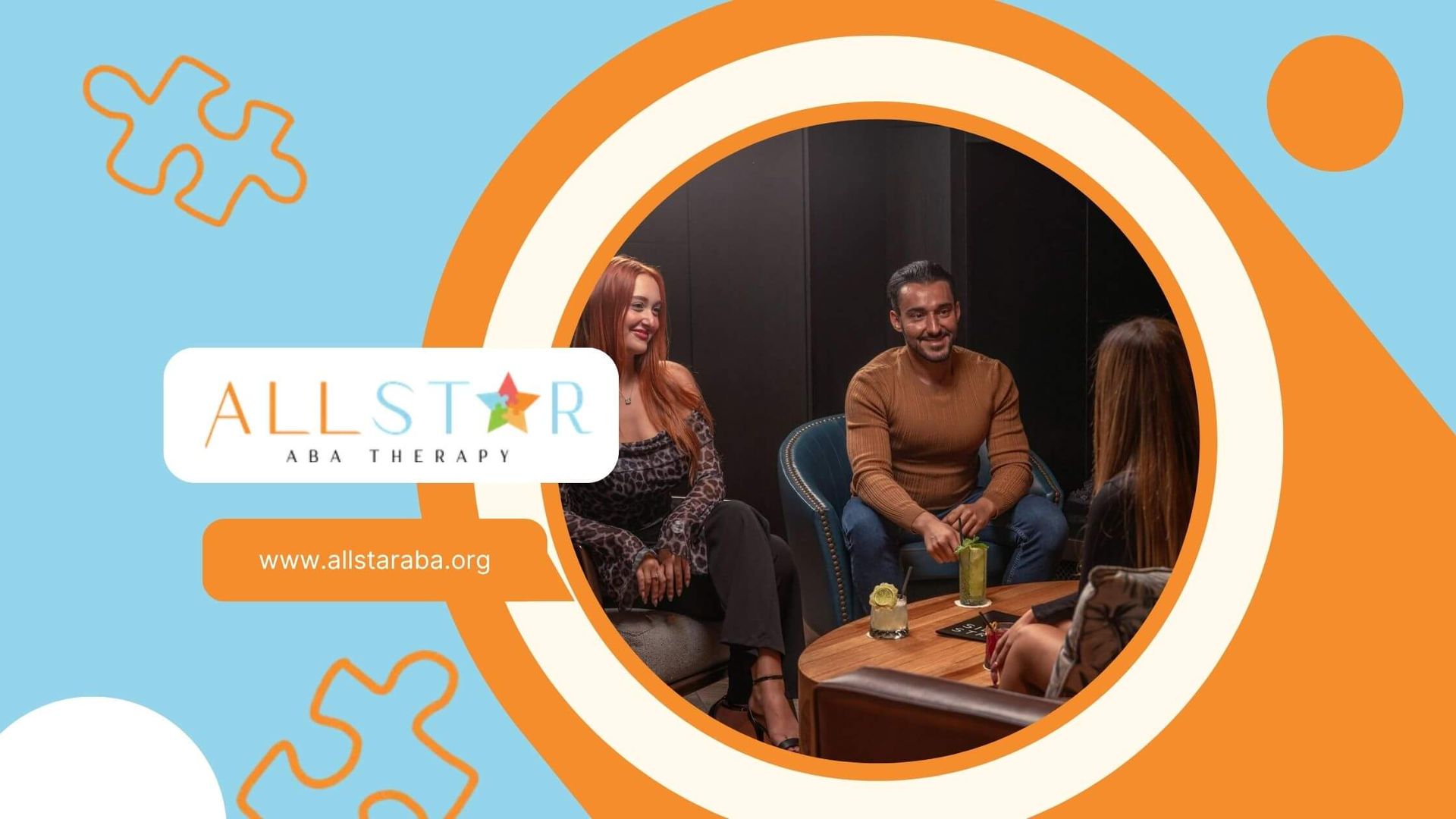 A group of ABA therapist in Maryland sitting in a lounge enjoying drinks and chatting together.