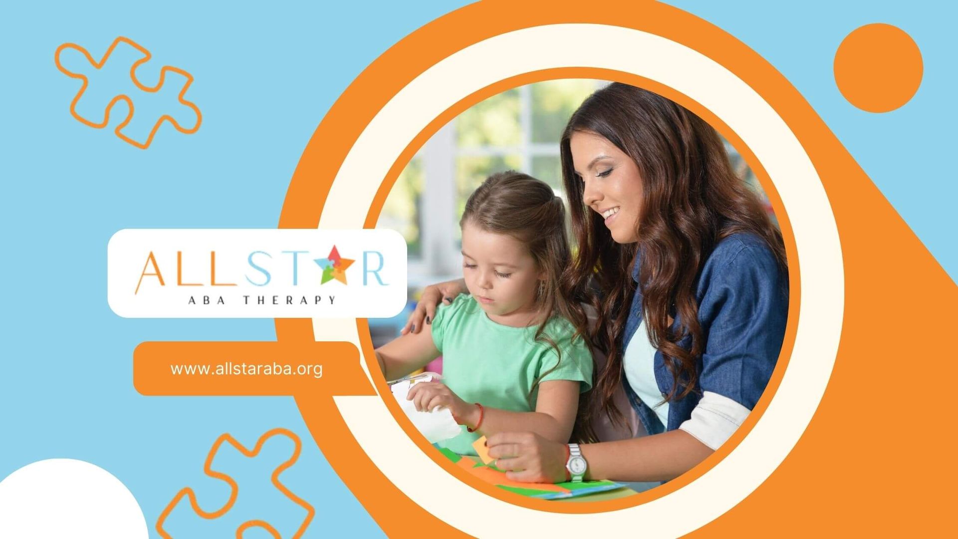 ABA therapist helping young girl with arts and crafts activity
