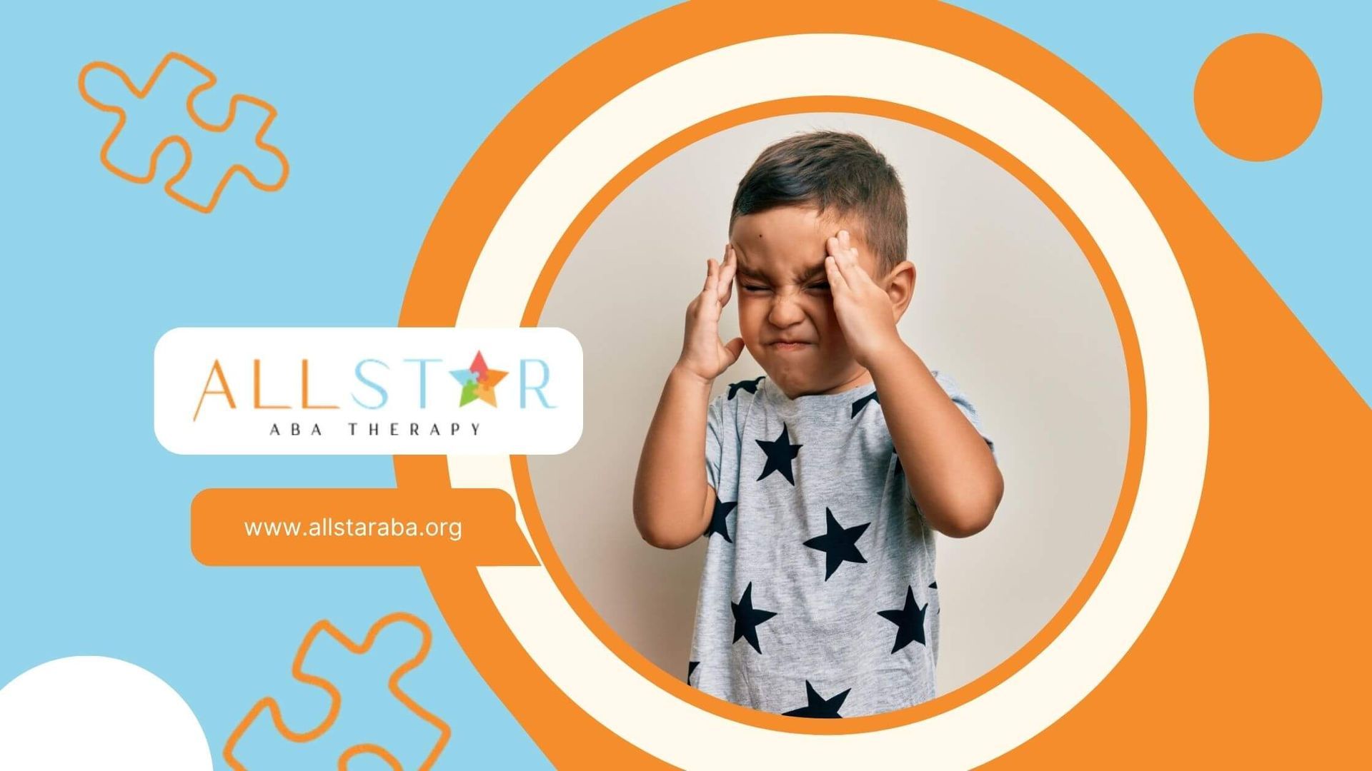 A young boy is holding his head because he gets upset in the middle of ABA therapy.