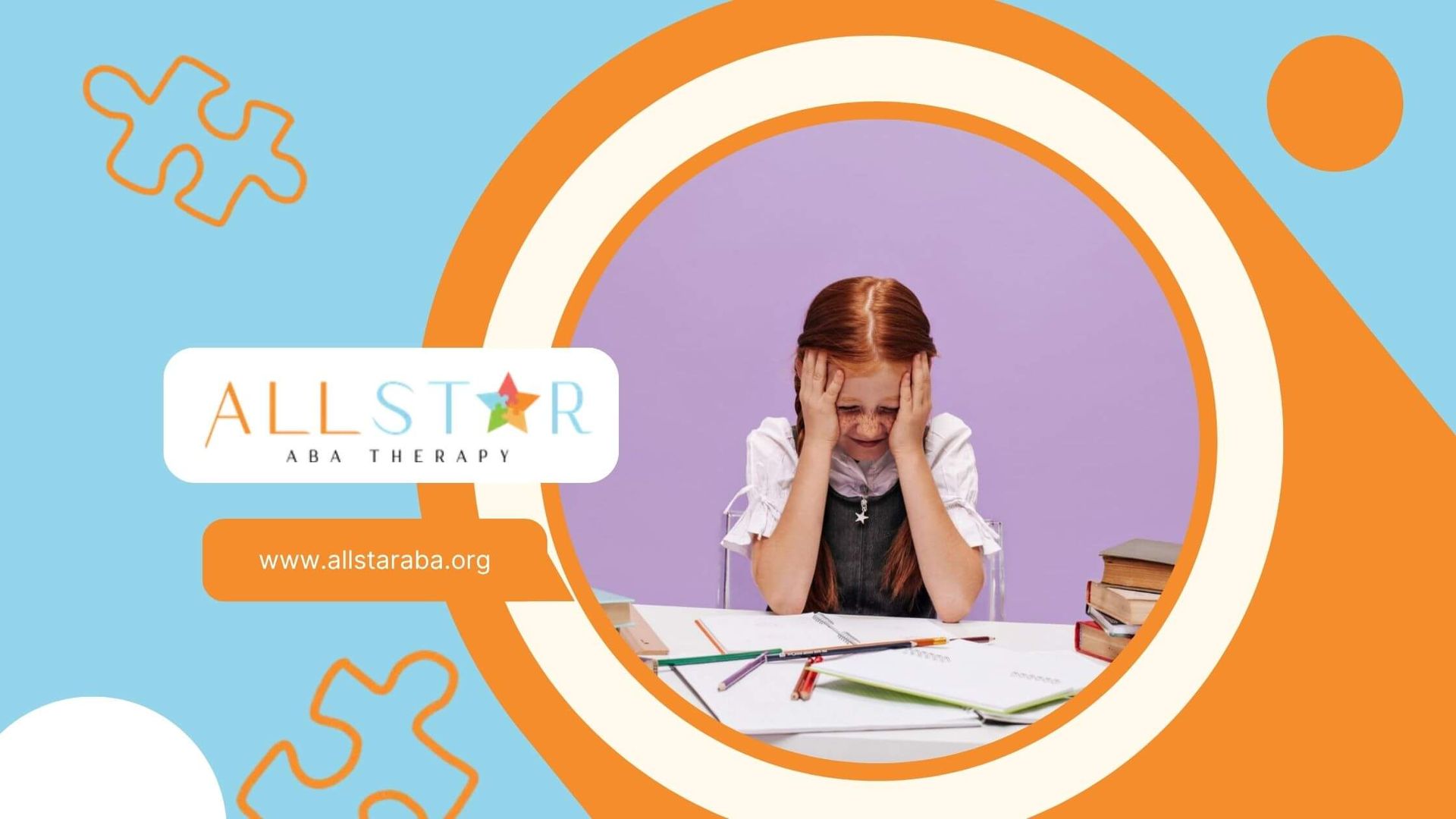 Girl frustrated with homework at desk in ABA therapy.