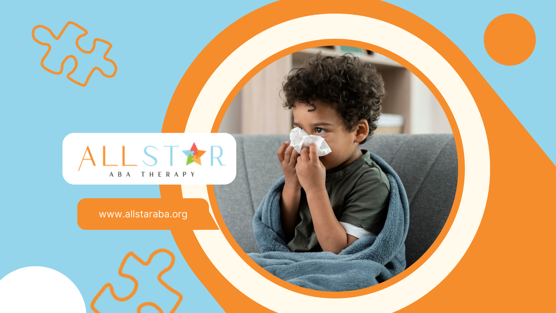 An autistic child sitting on a couch blowing his nose on a napkin