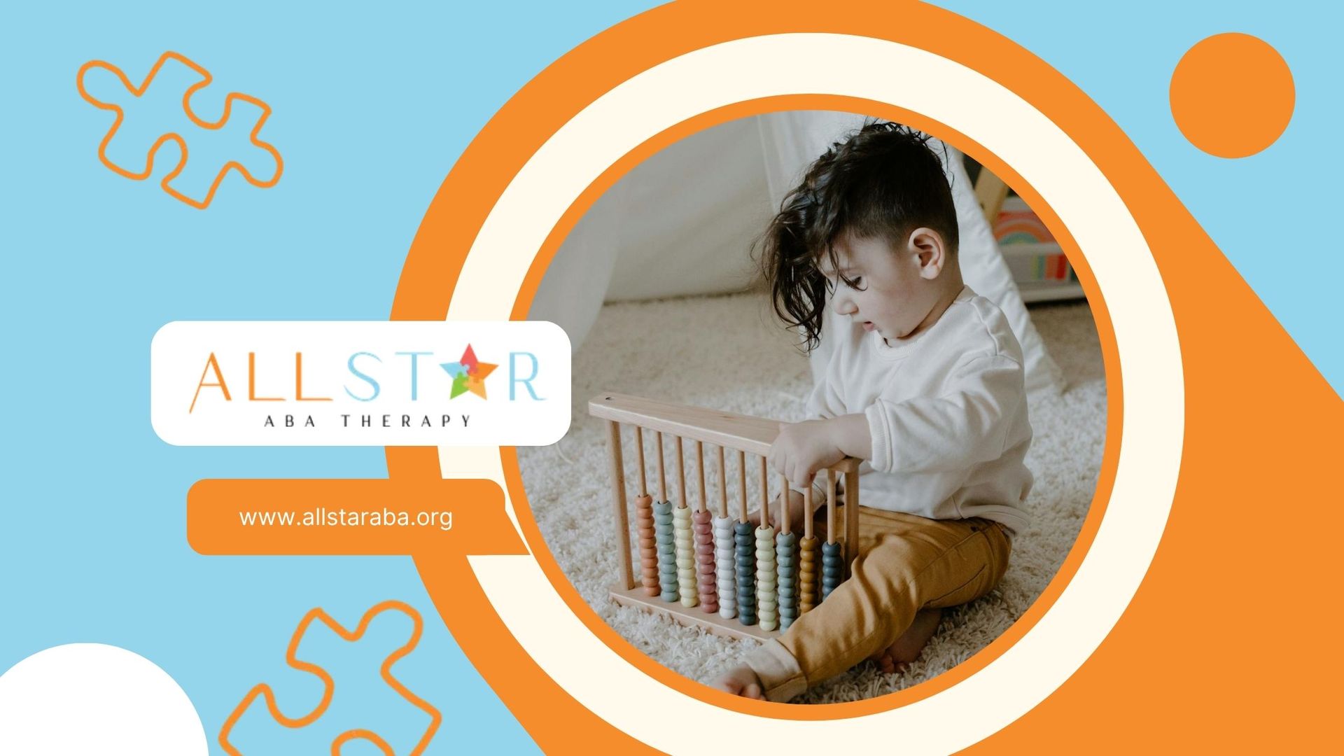 An autistic child sitting on carpet playing with a colorful wooden abacus during ABA therapy in MD.