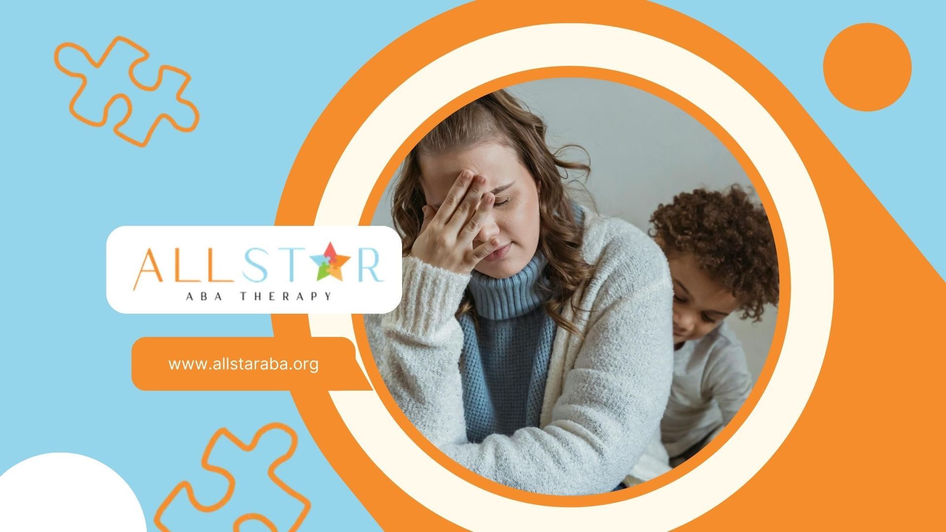 Stressed mother with an autistic child in the background during in-home ABA therapy in Maryland.
