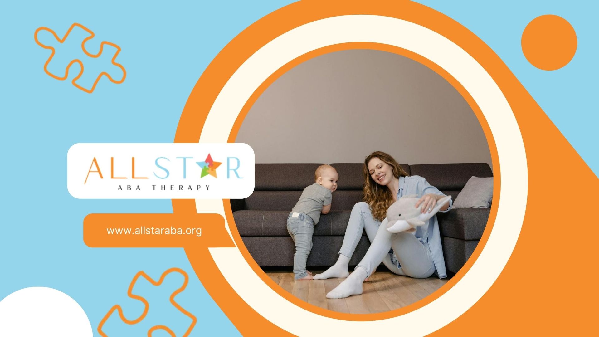 ABA therapist sitting on the floor playing with baby and plush toy during in-home ABA therapy in MD.