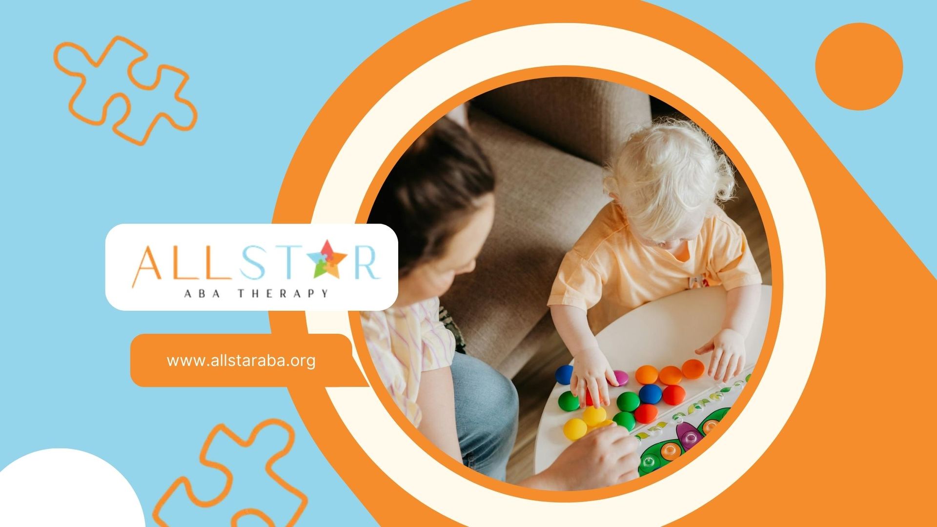 An autistic child sorting colorful toy pieces with an RBT during in-home ABA therapy in Maryland.