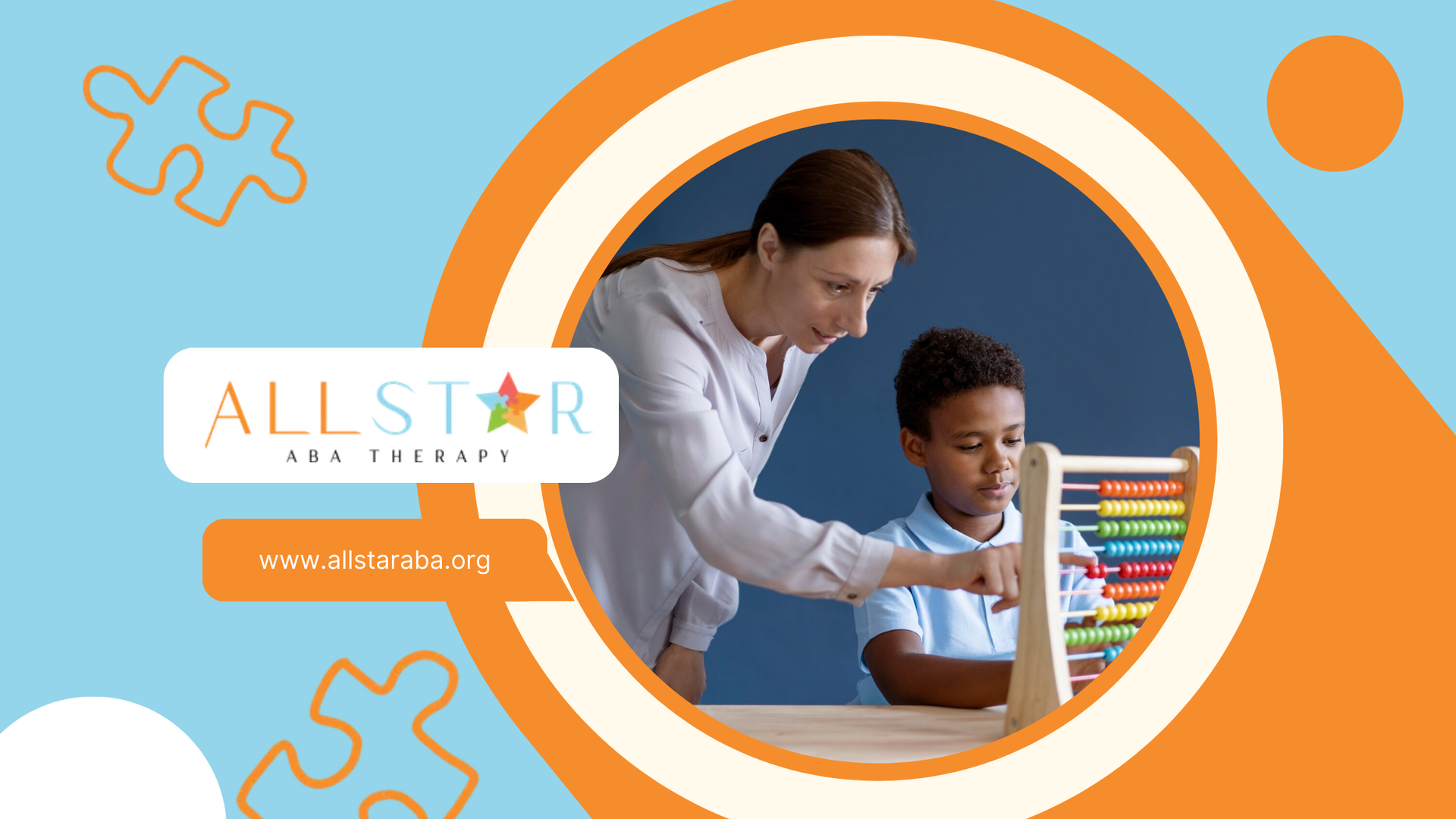 An RBT is teaching an autistic boy how to use an abacus.