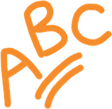 The letters abc are written in orange on a white background