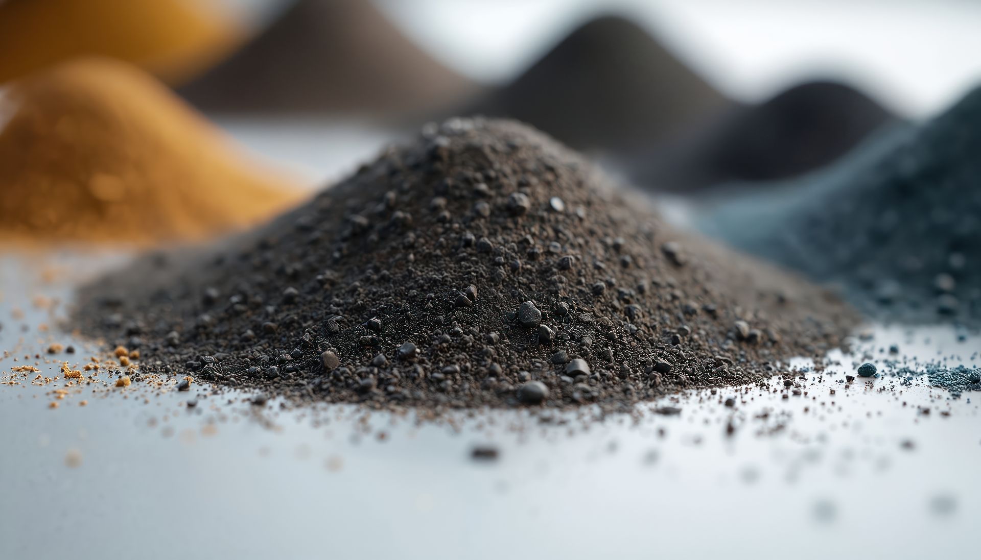 Abrasive materials displayed as granular blasting media for industrial applications.