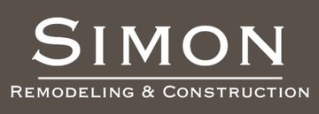 Logo for Simon Remodeling & Construction, white text on a brown background.