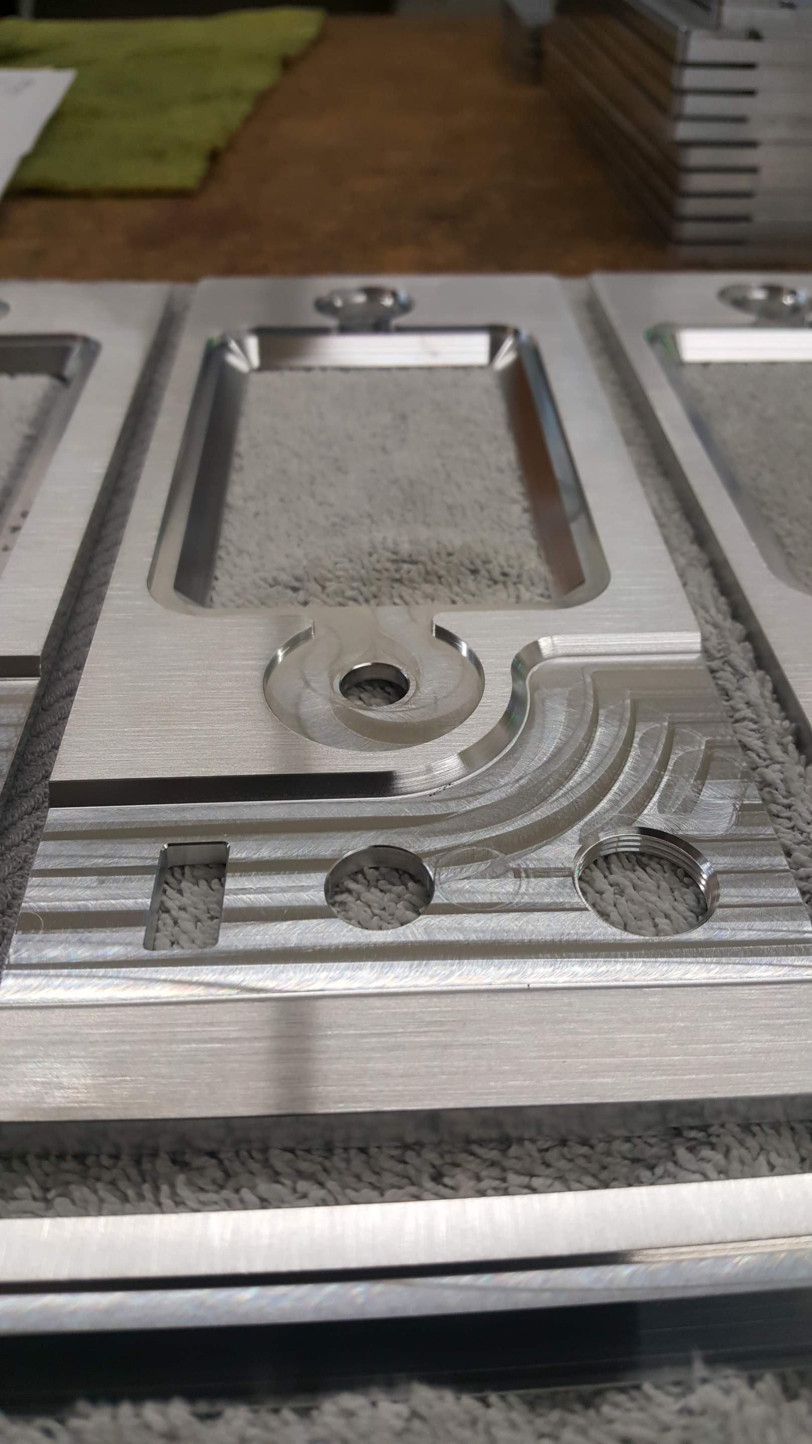 A close up of a metal tray on a table.