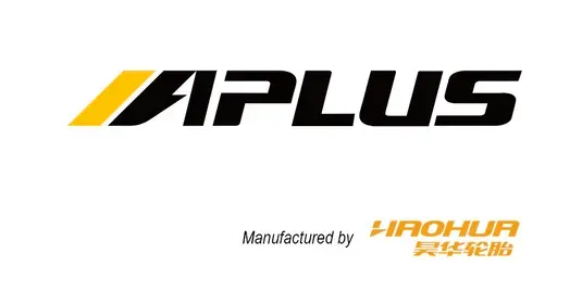 Logo for APLUS tires, with yellow and black text, manufactured by HAOHUA.