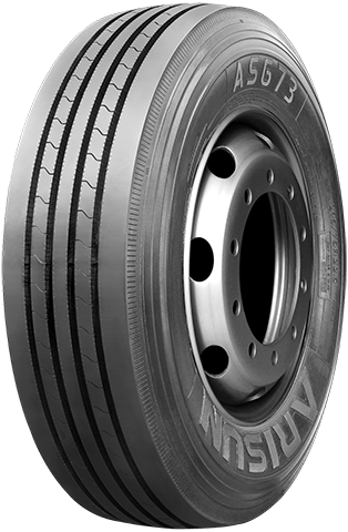 Black and white tire mounted on a metal rim; the tire has multiple grooves and the brand name 