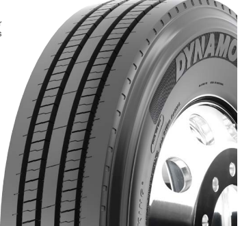 Close-up of a black truck tire, branded 